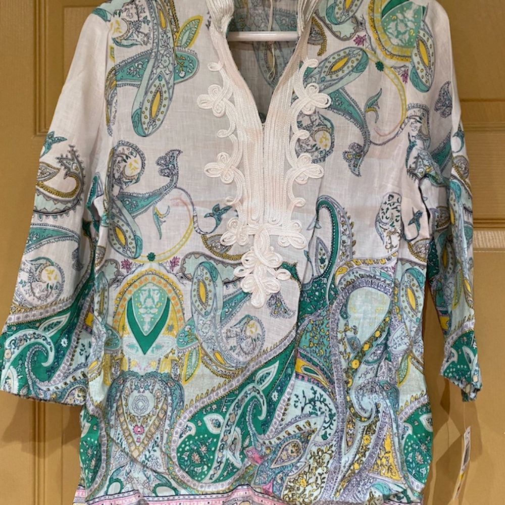 NWT Charter Club Paisley Linen tunic top size P/M